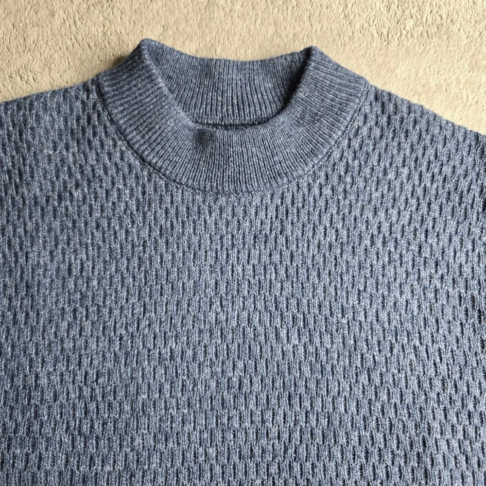 Line of Trade Sweater Mens Large Blue Wool Blend Cable Knit Long Sleeve Pullover